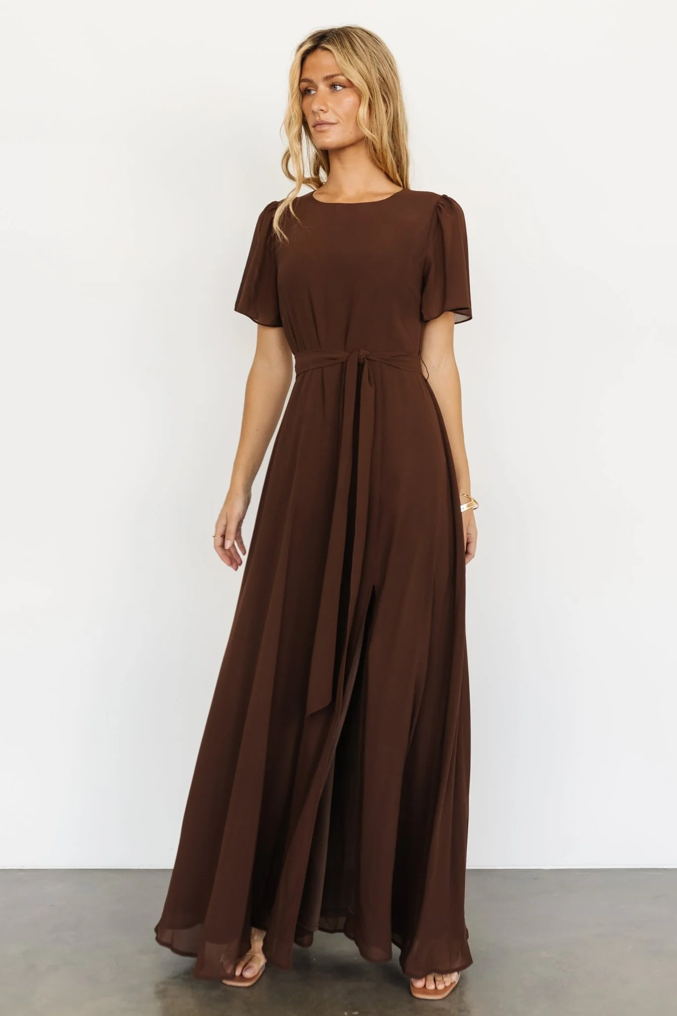 Naomi Short Sleeve Maxi Dress | Espresso - Jamoozus