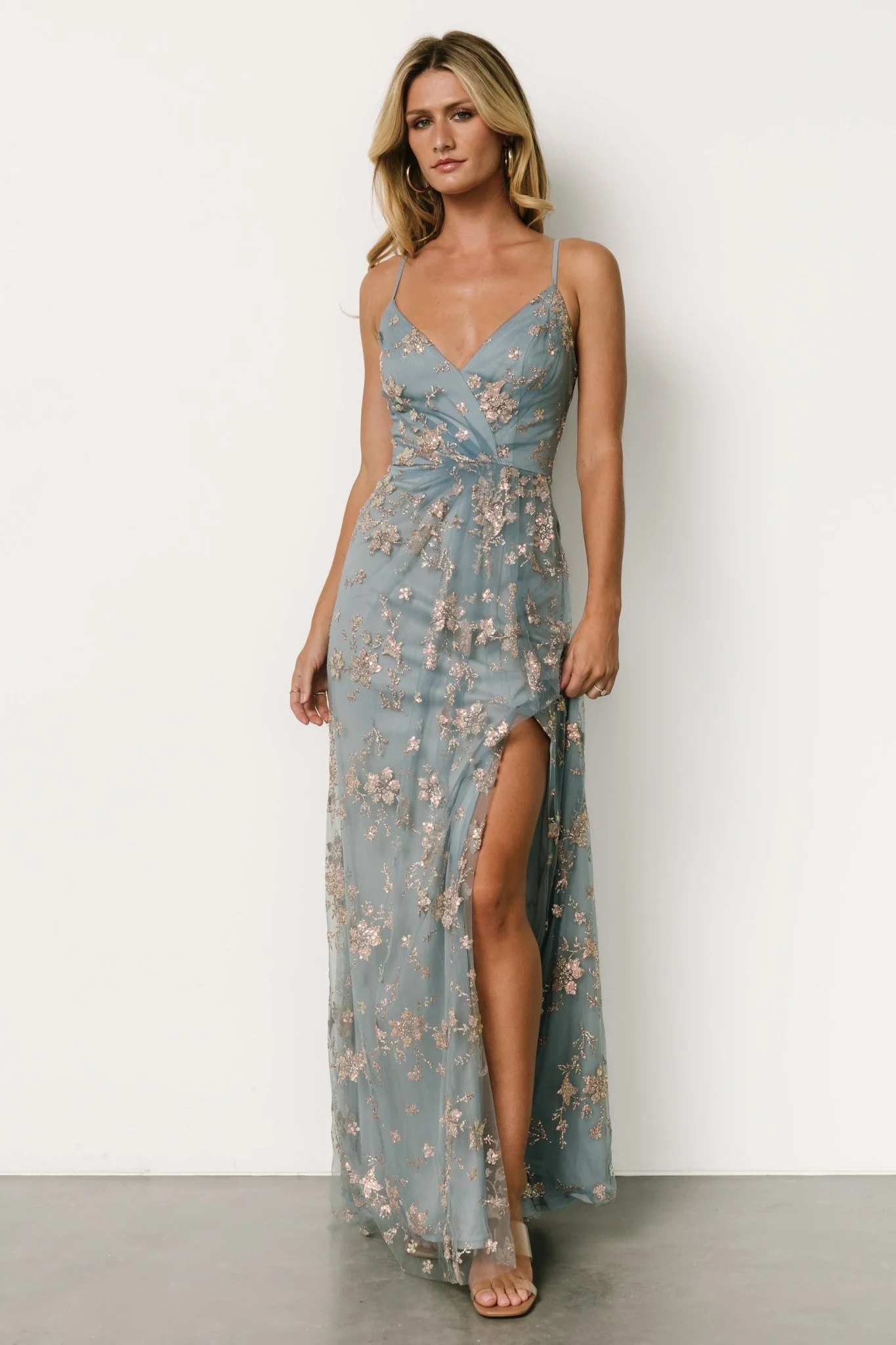 Marcia Sparkle Gown | Light Blue + Rose Gold - Jamoozus