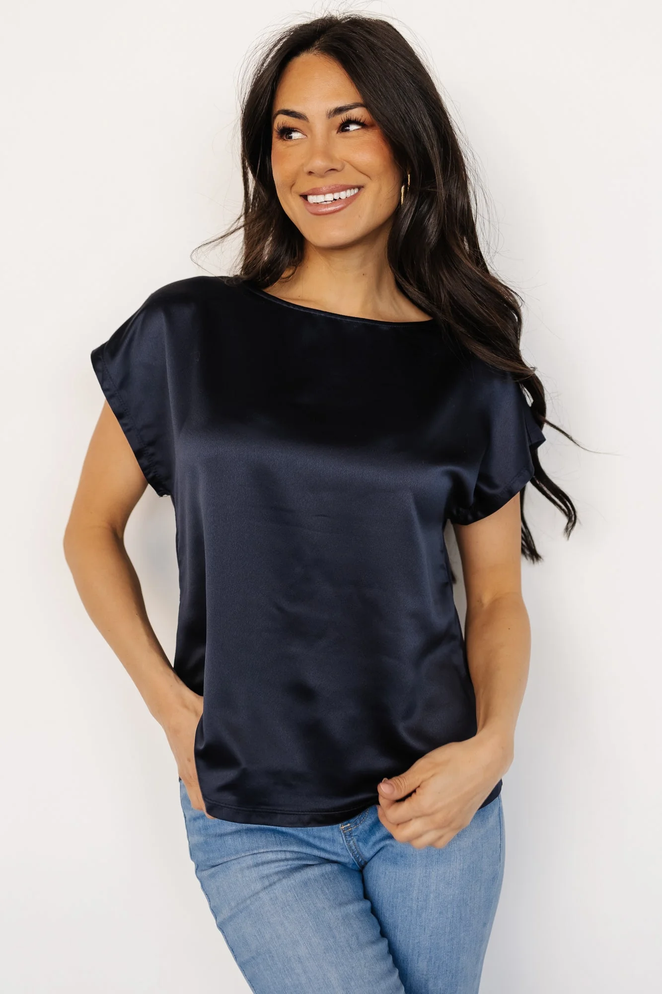 Leonie Satin Top | Navy - Jamoozus