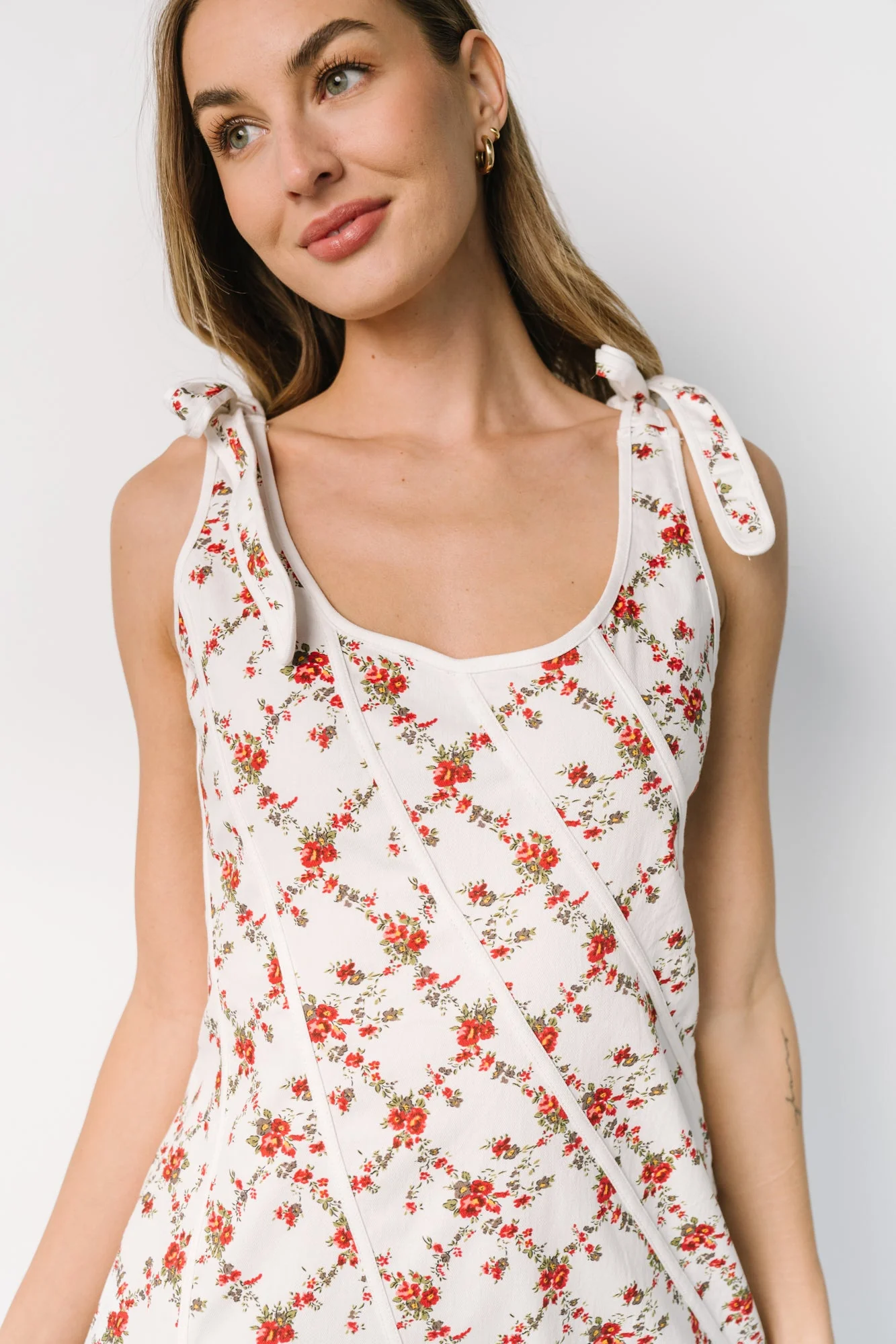 Isla Tank Dress | Off White + Red Floral - Jamoozus