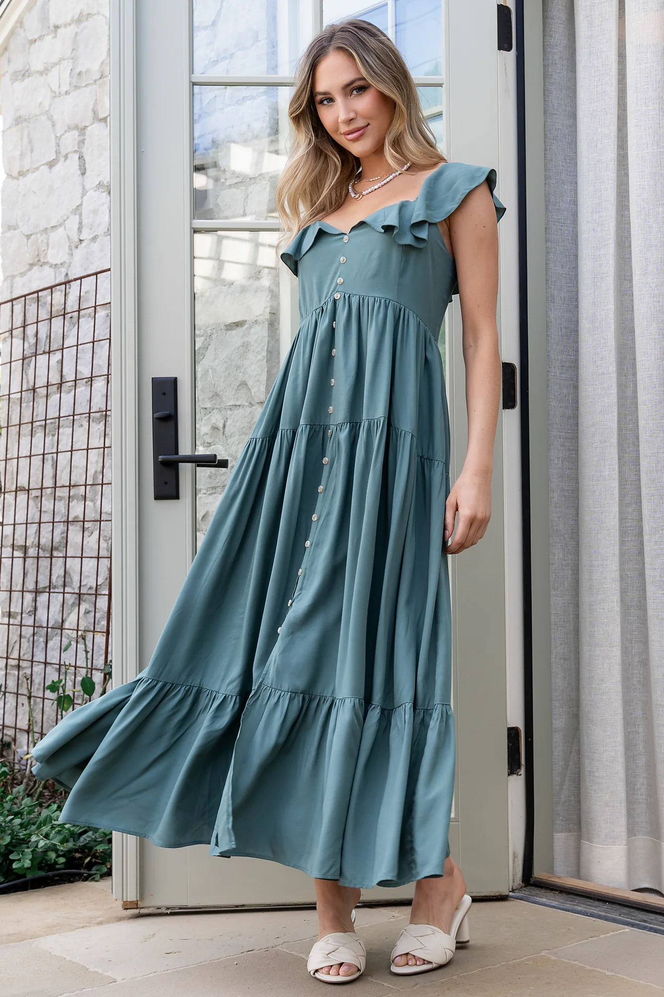 Ellie Ruffle Top Dress | Deep Teal - Jamoozus