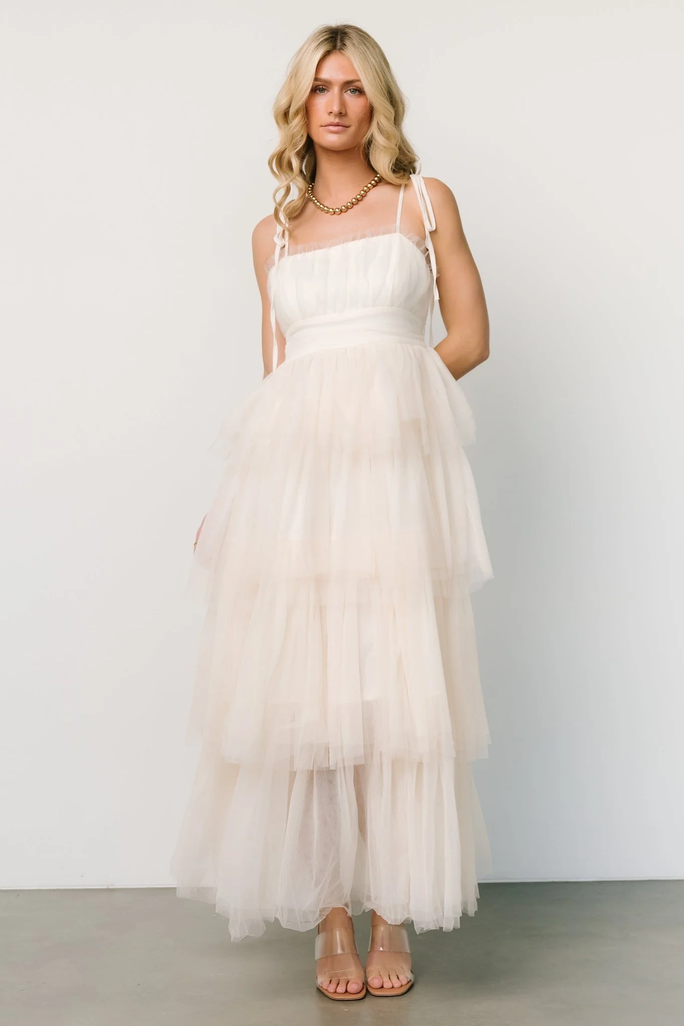 Alora Tulle Tiered Maxi Dress | Cream - Jamoozus