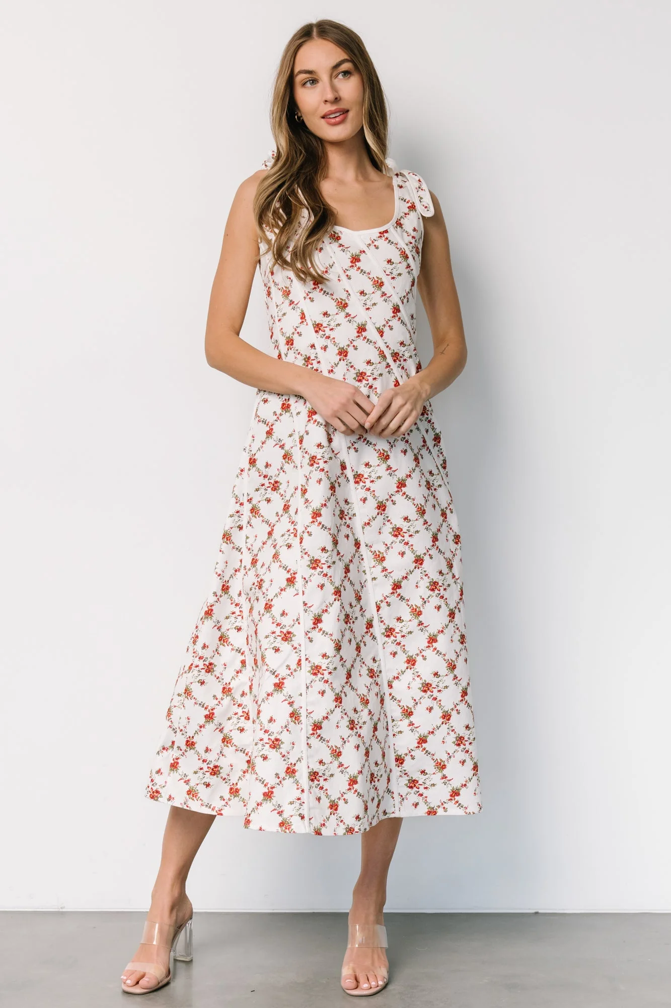 Isla Tank Dress | Off White + Red Floral - Jamoozus