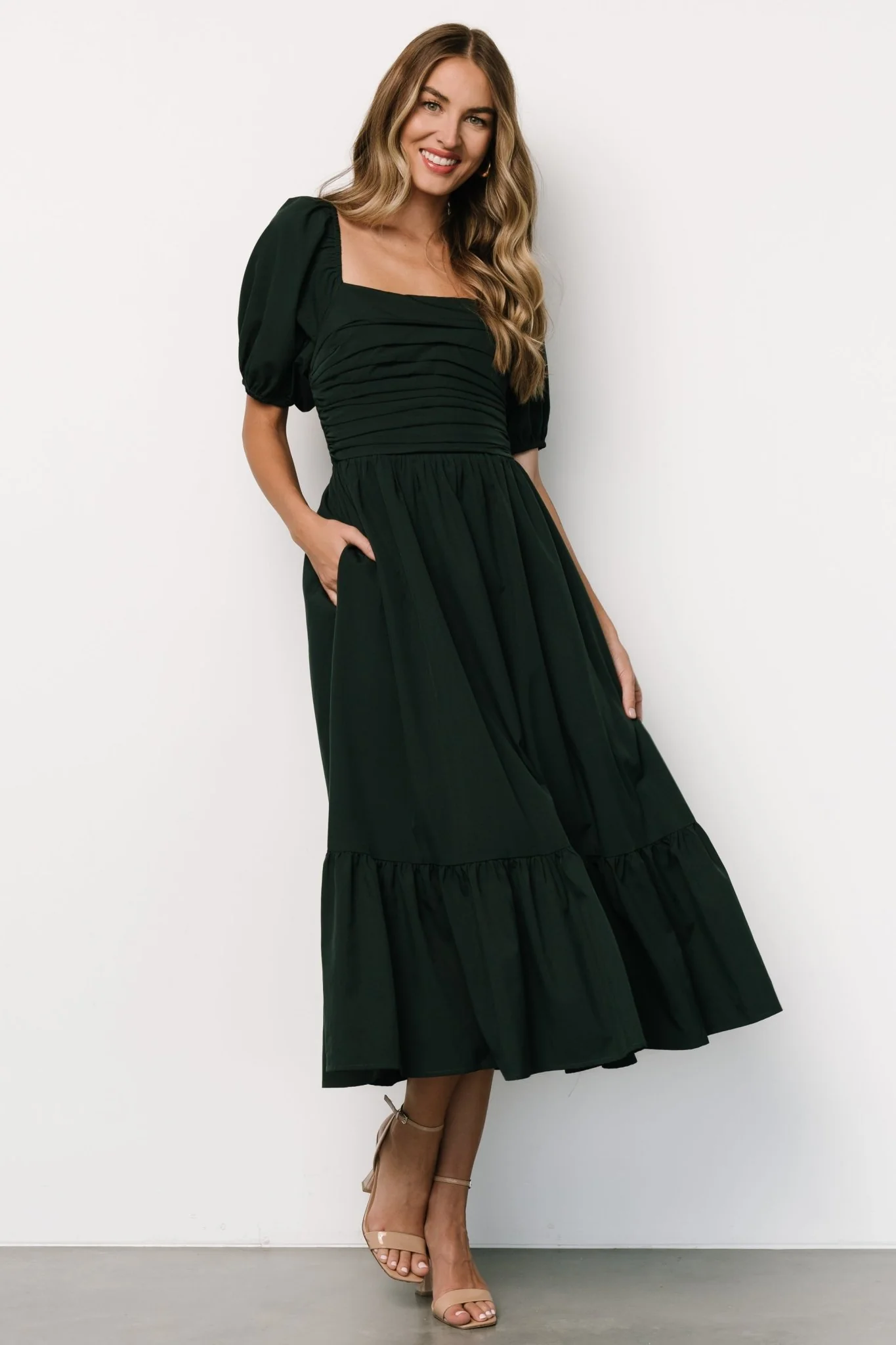 Andrea Pleated Midi Dress | Forest Green - Jamoozus