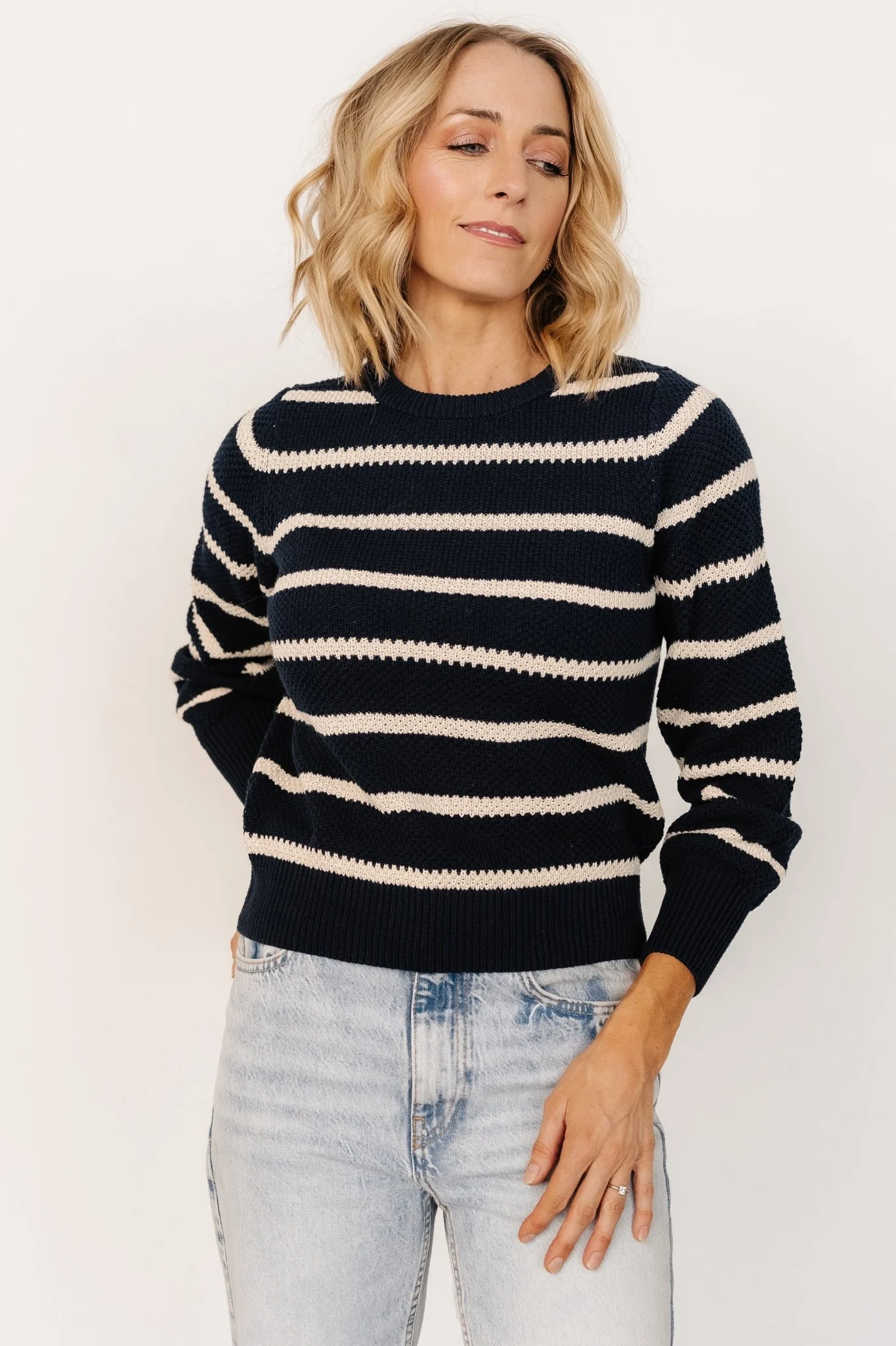 Rianne Knit Sweater | Navy + Cream Stripe - Jamoozus