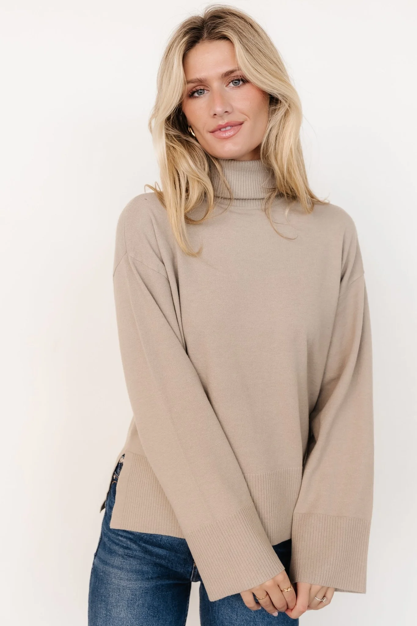 Irene Turtleneck Sweater Top | Stone - Jamoozus