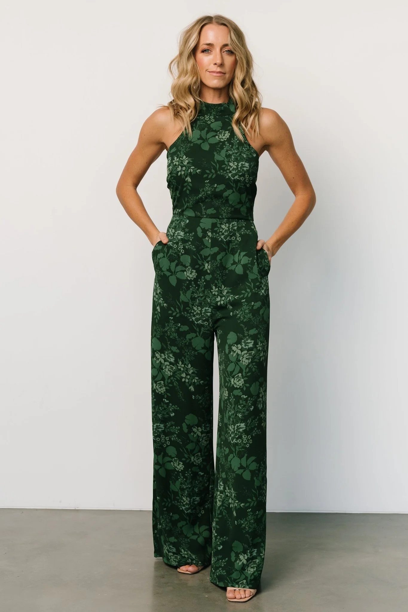 Freya Halter Jumpsuit | Emerald Floral - Jamoozus