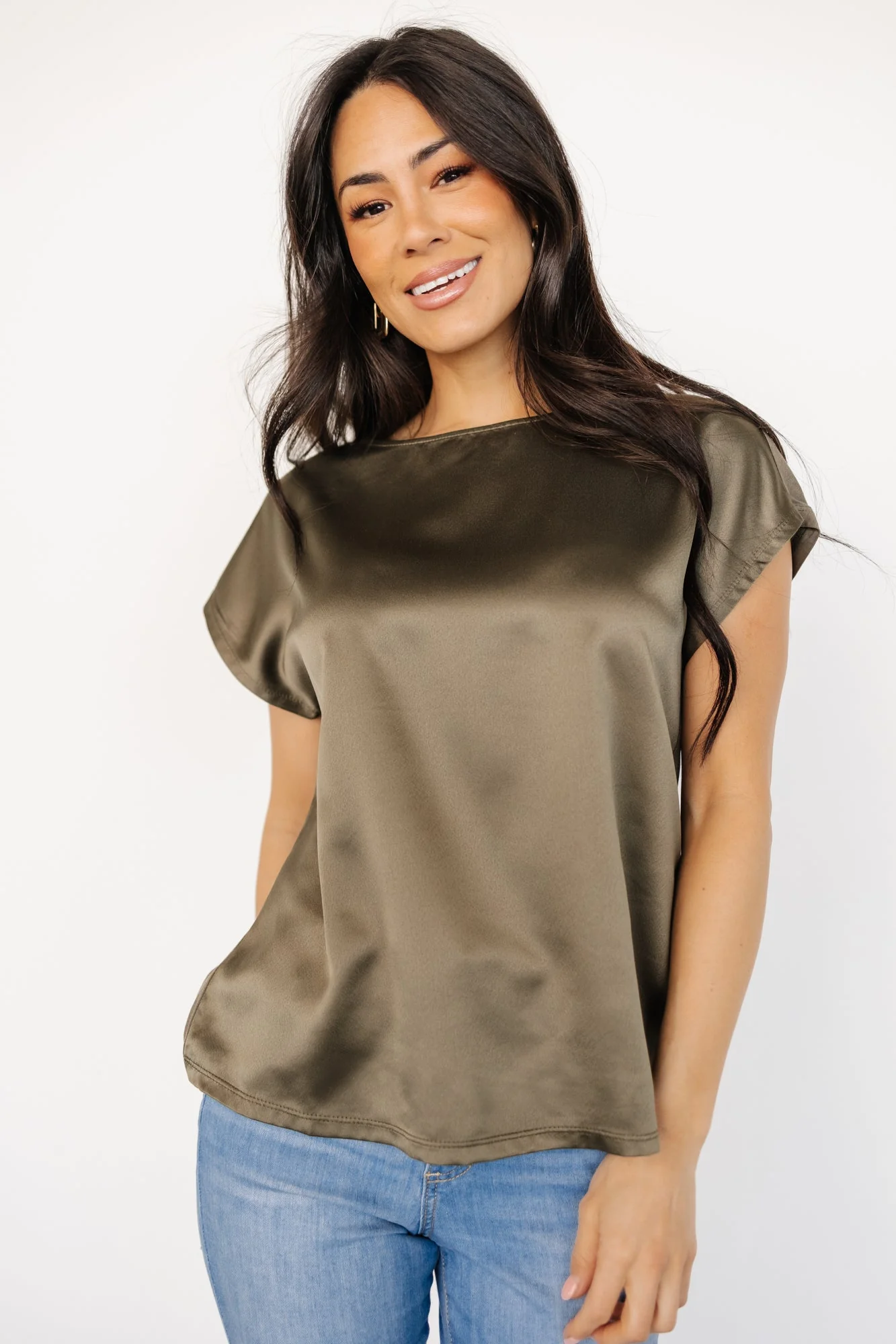 Leonie Satin Top | Olive - Jamoozus