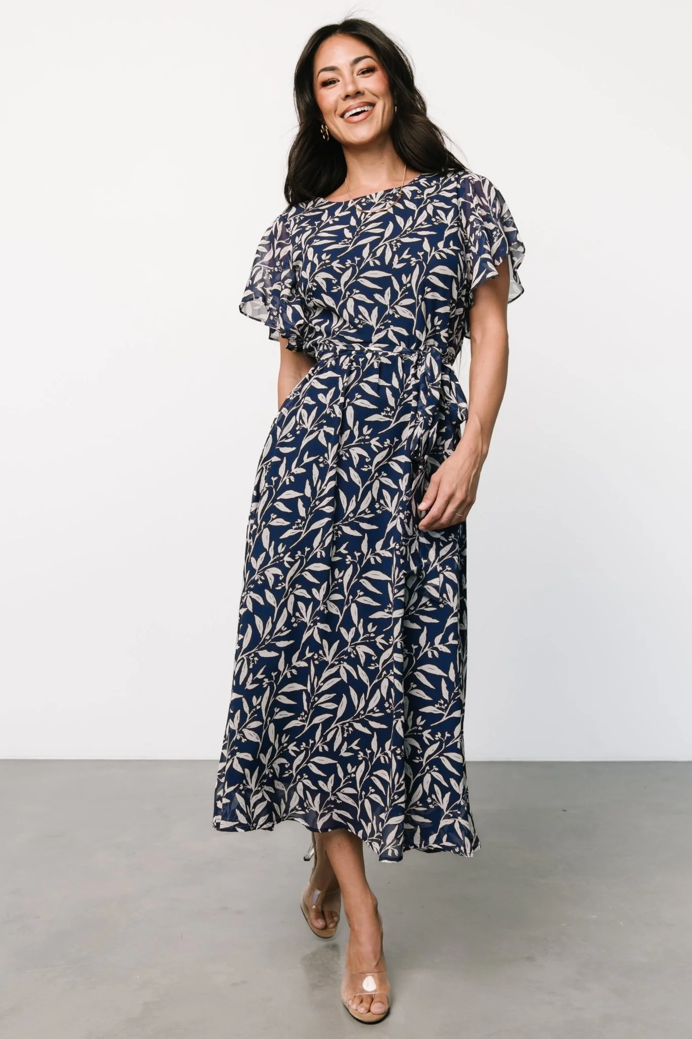 Laurel Midi Dress | Blue + Gray Floral - Jamoozus