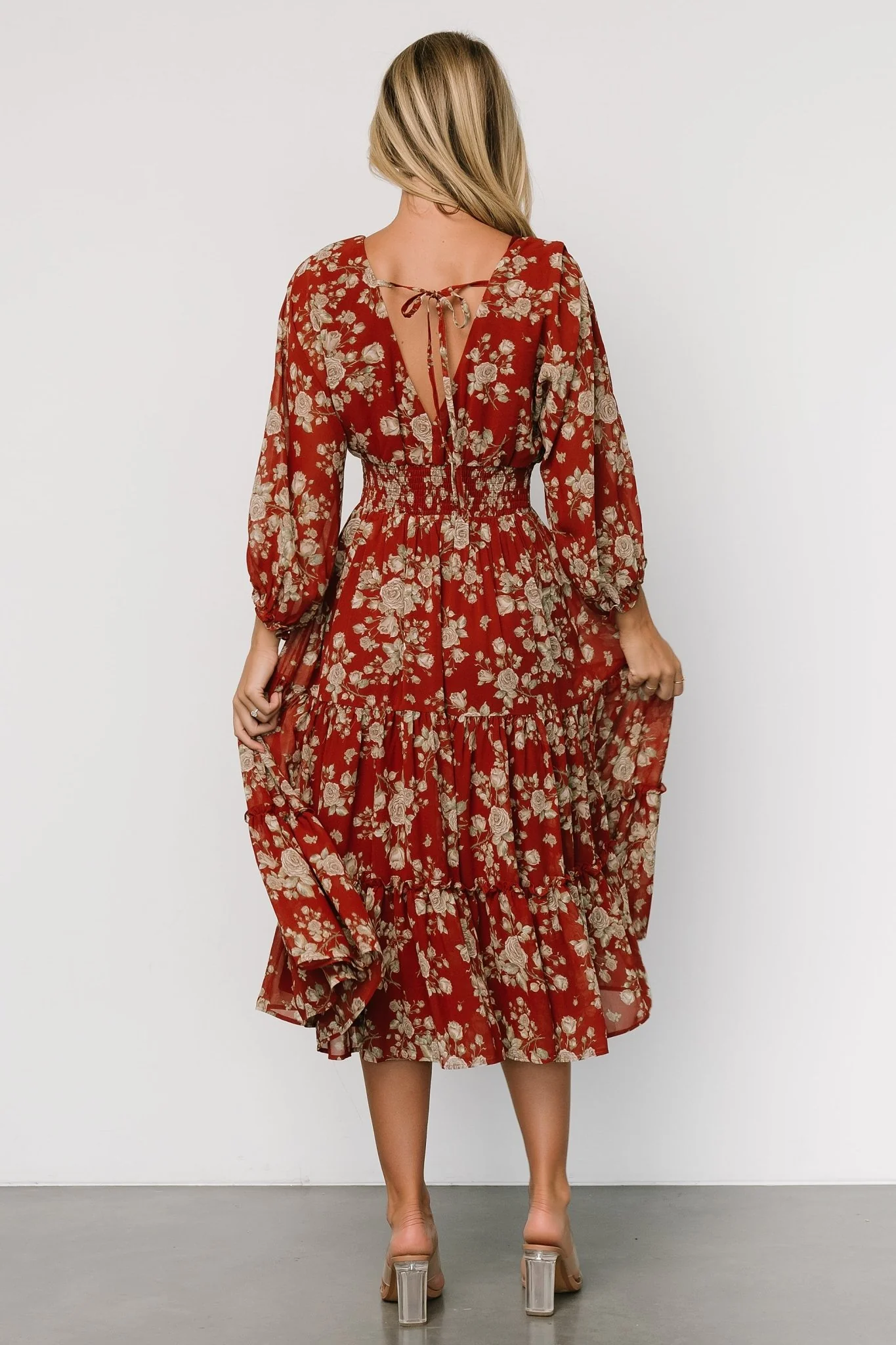 Coventry Tiered Midi Dress | Rust Floral - Jamoozus