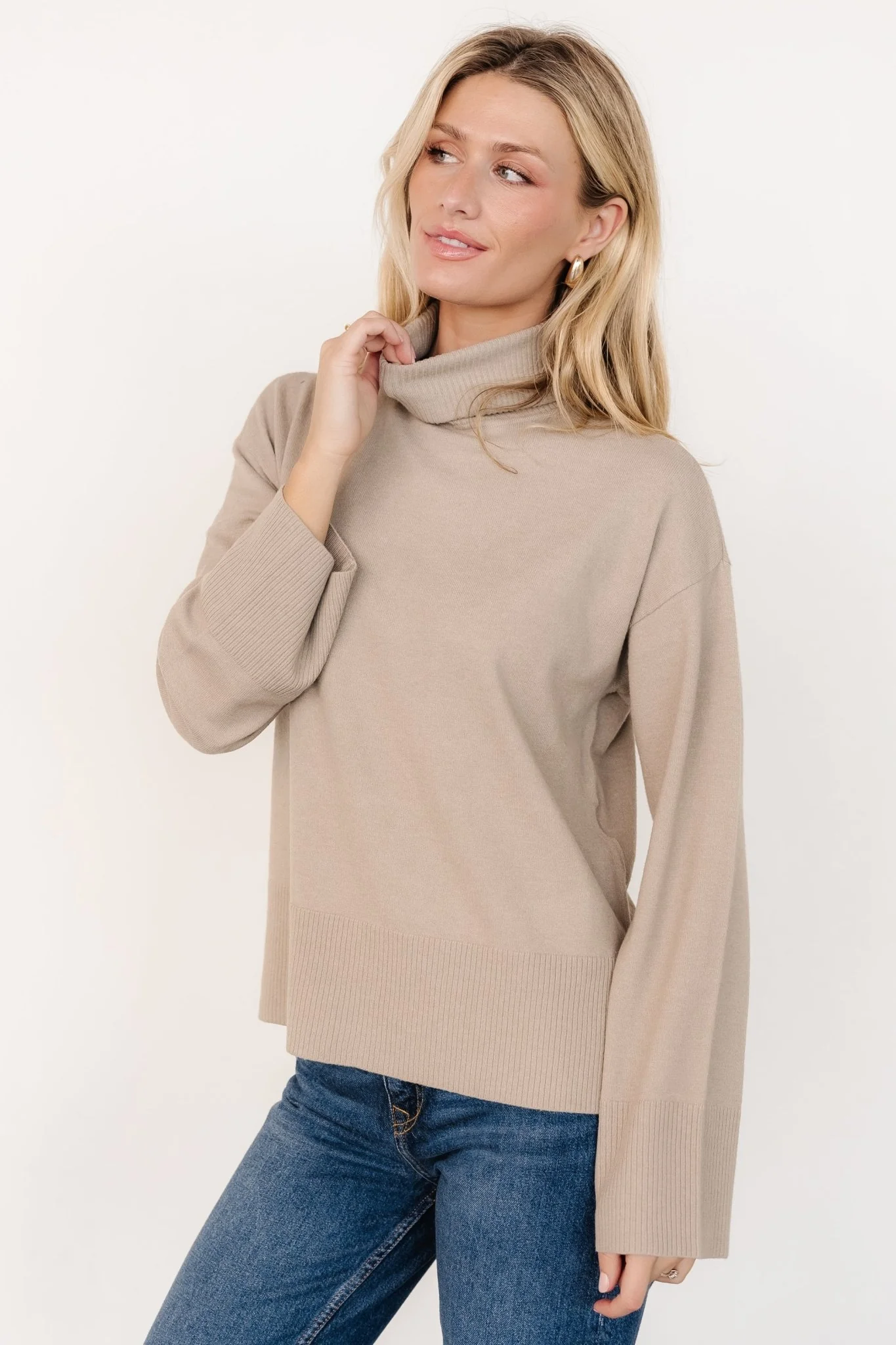 Irene Turtleneck Sweater Top | Stone - Jamoozus