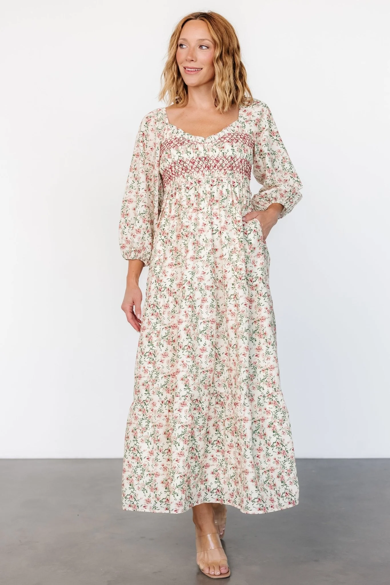 Louisa Smocked Maxi Dress | Cream Floral - Jamoozus