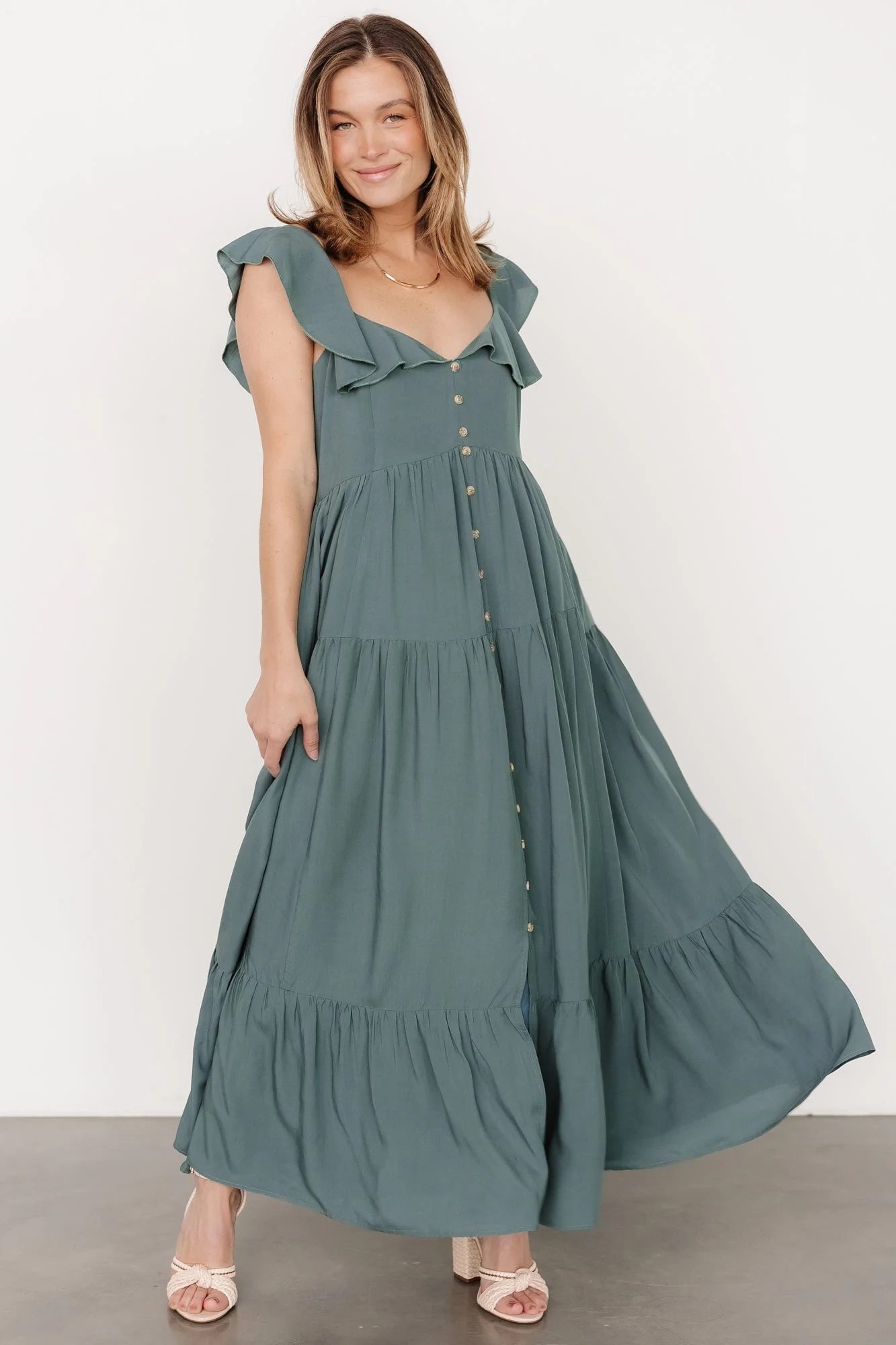 Ellie Ruffle Top Dress | Deep Teal - Jamoozus
