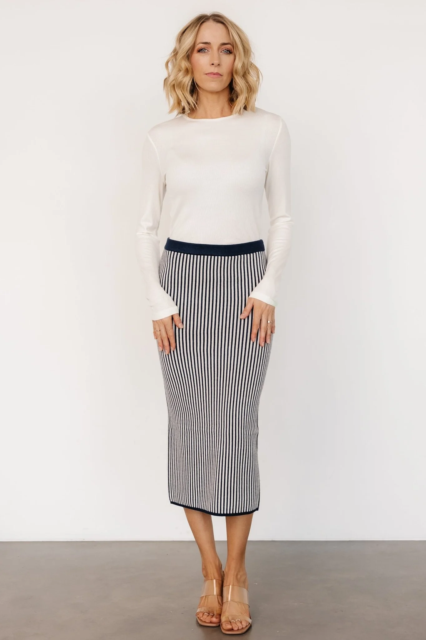 Alonso Knit Midi Skirt | Navy Stripe - Jamoozus