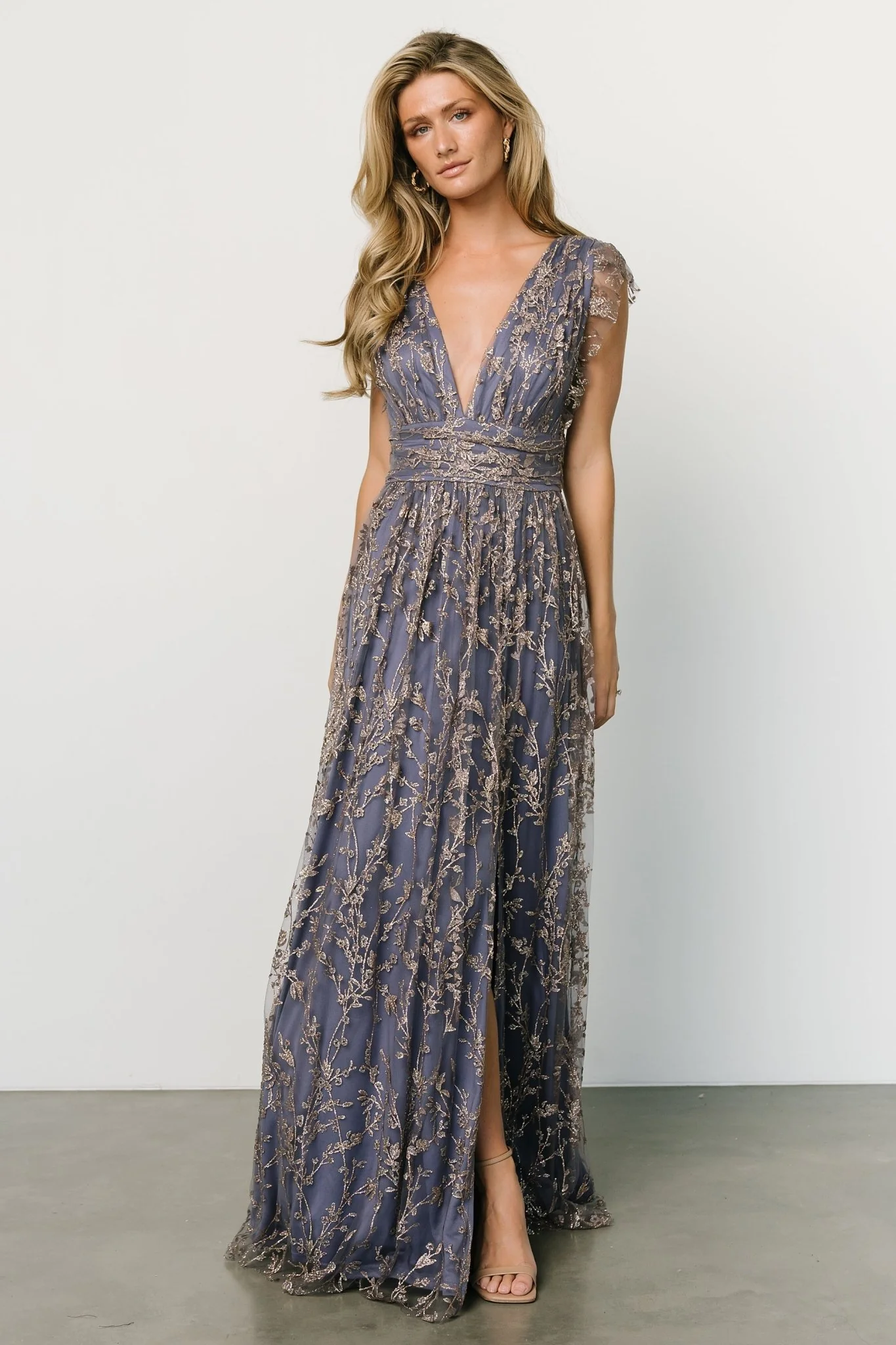 Arlene Shimmer Gown | Blue + Gold - Jamoozus